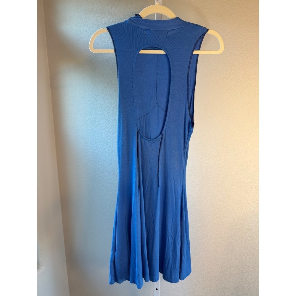 Urban Outfitters Blue Ribbed Open Back Mini Dress Lettuce Trim Large Cyber Y2K - Picture 7 of 8